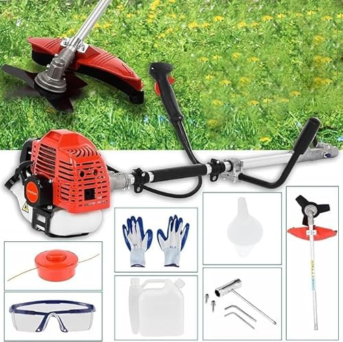 Petrol Garden Brush Cutter 52cc Gas Powered Weed Eater 2-Stroke Backpack Weed Eater 2 in 1 String Trimmer with Extension Rod Lawn Edger Lawn Tool for Grass and Bush (Orange)
