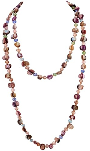 MINACHI Colorful Irregular Beaded Long Necklace, Coated Reflective Glass Beads, Bohemian Vintage Chunky Costume Jewelry for Women