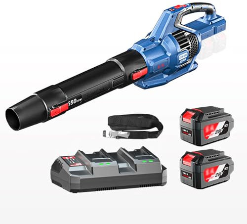 Soplador de hojas de mano, 485 CFM de velocidad variable y modo turbo, 3 boquillas, correa para el hombro, batería de 4,0 Ah y cargador incluido, soplador de hojas a batería, para el cuidado de la ciu