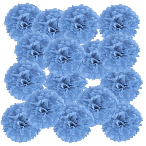 PATIKIL 20 Stück 15 cm Pom Poms Papier Blumen, Papierblumen Hochzeitsdeko Seidenpapier für Hochzeit Brautdusche Geburtstagsparty Hintergrund Dekoration, Seeblau