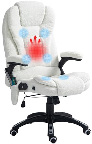 Vinsetto Silla de Oficina con Masaje Vibratorio de 6 Puntos Blanco | Silla de Escritorio Giratoria, Función Basculante, Calefacción, Altura Ajustable, Respaldo Reclinable, Mando a Distancia