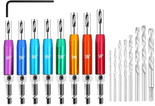 17 Pcs Hinge Drill Bit Set, 8 Pcs HSS Self Centering Drill Bits, 8Pcs Twist Drill Bits for Drilling Tool Wood, Metal, Plastic, 1/4 Hex Shank Hinge Drill Bit with Wrench for Hinges Hardware Cabinet