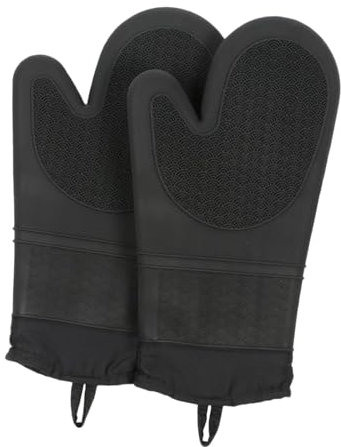 FEFEF Gardening Work Gauntlets,Work Gloves,1 Pair Oven Mitts Oven Pot Holders with Non-Slip Textured Soft Cotton Lining Kitchen Tools Pads Grip for Grilling Cooking Baking BBQ - Black