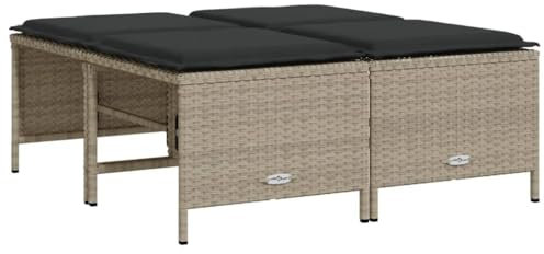 Makastle Outdoor Poly Rattan Hocker, Fußhocker mit Polster, Außen Wetterfest Gartenhocker Sitzhocker Sitzbank Fußauflage Fußstütze, Patio Ottoman, 50 x 48 x 36,5 cm Hellgrau