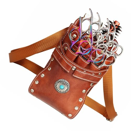 Borsa per forbici da barbiere in pelle PU con 7 scomparti, staccabile per pettini, tagliacapelli e flaconi, ideale per parrucchieri e barbieri