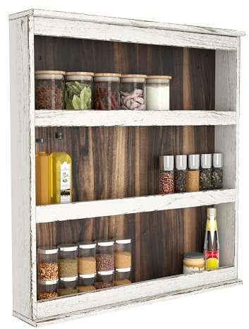 Nisorpa 3 Tier Spice Rack Wall Mount, Rustic Burnt Wood Wall Hanging Spice Rack Kitchen Spice Shelf Organizer for Seasoning Jars or Condiment Bottles, 19.68 x 3.35 x 21.25 Inches