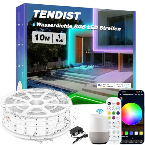 TENDIST 10M LED Strip Outdoor, IP67 LED Streifen Aussenbereich RGB LED Strip Alexa Kompatibel, 24V LED Band Aussenbereich Wasserdicht für Balkon, Festiva, Terassenbeleuchtungen Aussen