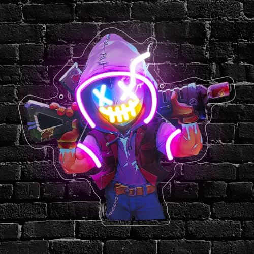 Señal de neón Gaming para decoración de pared, cartel LED de neón de jugador de anime para fondo, decoración de arte de pared de payaso para dormitorio Man Cave sala de juegos, regalo para hombres