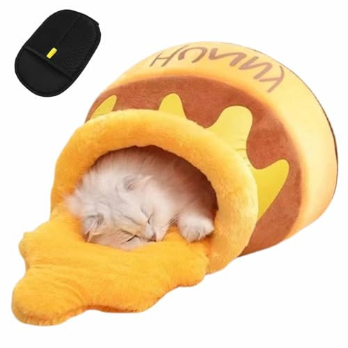 Honey Pot Bed for Cats,Comfortable Honeypot Cat Cave,Soft and Thick Rebound Sponge Pet Nest,With Removable & Washable Cushion,Cute Cartoon Design Memory Foam Furniture(Yellow)