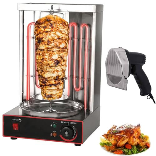 Máquina comercial de shawarma, máquina asadora de pollo, máquina de kebab Doner con 2 tubos de calentamiento y sartén de captura de carne, para el jardín hogar restaurante (Barbecuestove+cutter )