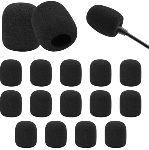 16 Pcs Headset Microphone Foam Cover, Mic Cover Mini Windscreens Sponge Foam Covers Shield Protection New Job Gifts, Small Microphone Noise Filter, Black