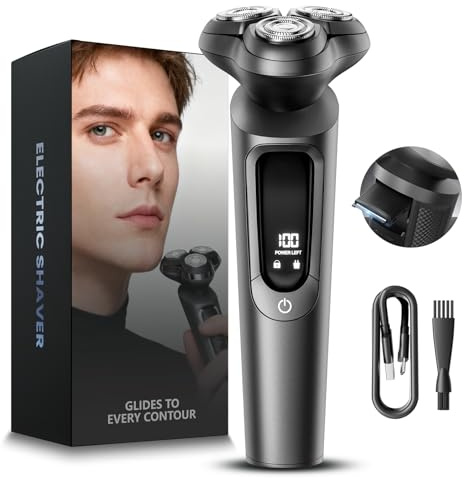 MALEGEBAZ Electric Razor for Men, IPX8 Waterproof with Type-C Quick Charge, 3D Flex Blades & Pop-Up Trimmer, 90 min Runtime, Travel Lock, Wet & Dry Shave, Elegant Gray