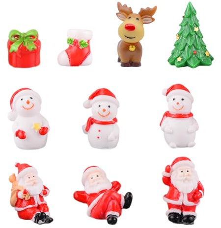 10 pezzi Natale in miniatura ornamenti di Natale Mini alberi di Natale Piccoli personaggi Mini Pupazzo di neve Babbo Natale alce carino cartone animato decorazione natalizia per decorazioni natalizie