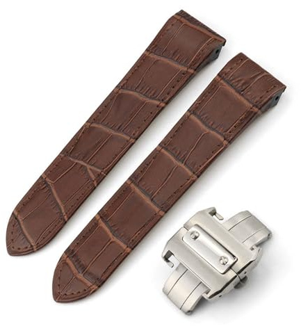 INEOUT 20 Mm 23 Mm Högkvalitativ Italiensk Kohud Klockarmband Svart Brun Textur Läderarmband Lämplig Kompatibel Med Cartier Santos Klocka(Brown,20mm,Silver clasp)