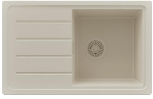 PRIMAGRAN Lavello da Cucina al Mobile 45cm + Kit di scarico, 70x44cm | Set: Kit di scarico (sifone, piletta, troppopieno) + Lavandino in Granito a 1 Vasca - Copenhagen Easy, Tutto Beige