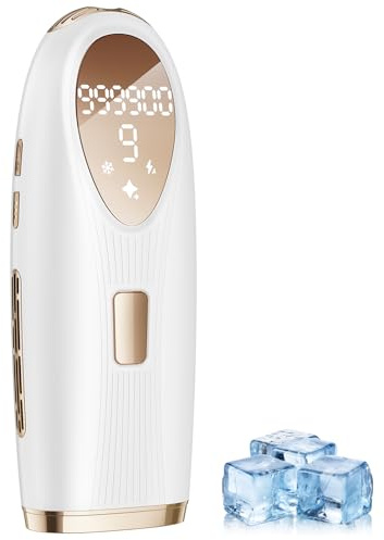 TIIMAGIC IPL Laser Hair Removal Device for Women and Men with Ice Cooling for At Home Use on Upper Lip Underarm Bikini Line and All Body, 9 Level, 999,900 Flash, Auto/Manual Mode, LED Display, White