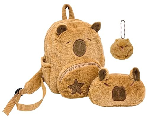 Plush Capybara Backpack - Cute School Bag with Coin Holder, Pendant Accent and Adjustable Shoulder Strap | Functional Backpack for Girls Women Students Travel College School Use