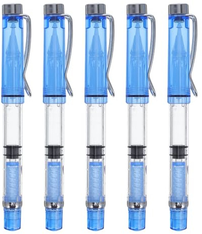 HOODANCOS Juego de 5 Pinceles Pluma Estilográfica Recargable Azul, Punta Suave de Pelo Natural para Caligrafía Artística y Pintura Sumi en Papel, Adecuado para Dibujo y Manualidades