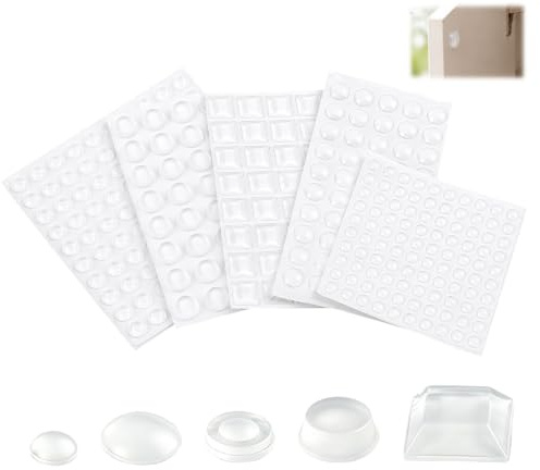 Kit de 322 topes de Goma Transparentes autoadhesivos (5 Modelos) – Protectores de Ruido y amortiguadores para Puertas, Muebles, cajones, Ventanas