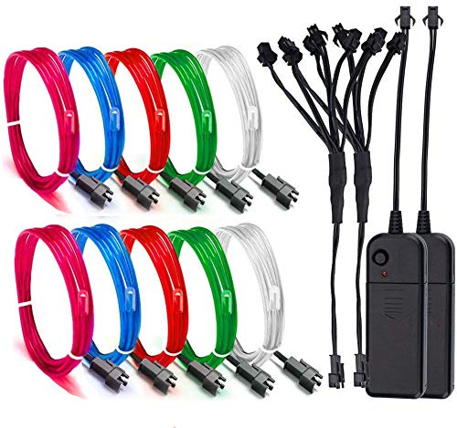 Sunboia EL-Drähte,2set 5×1M Fünf-Farben Neon EL Wire Draht Leuchtschnur Kabel Lichtschnur,Beleuchtung Lichtband Lichtleiste für Weihnachtsfeiern Party Halloween Kostüm Kleidung Dekoratio
