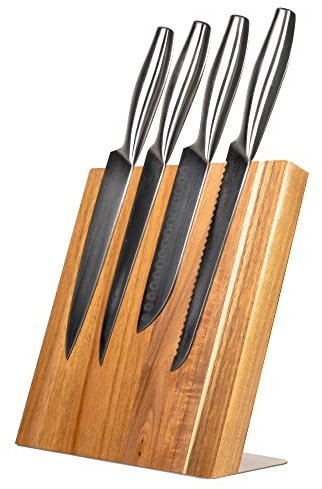 Coninx Acacia Wood Knife Block - Magnetic Knife Holder for Safe & Convenient Knife Storage - Knife Holder Without Knives - Elegant & Easy-to-Clean Magnetic Knife Block