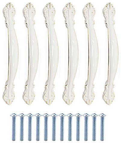 6PCS Euro Schrankgriff, Vintage Schubladengriff Pulls Keramik Küchenmöbel Bow Pulls Griff Knopf für Küchenschrank, 5 Zoll 128mm Loch Mitte, Elfenbein