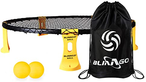 Mookis Blinngoball Roundnet-Spiele für Familien spiderball Set Ball Trampolin bestehend aus Spielnetz, 2 Bällen, Kordelzug, Ballpumpe mit 1 Nadel und Handbuch