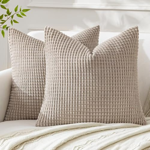 MIULEE Kissenbezug 35x35 Sandfarbe Sofakissen Kordsamt Kissenbezüge Quadrat Cord Dekokissen Kissenhülle Dekorativ Couchkissen Bezug Weich für Wohnzimmer Schlafzimmer 14x14 Inch 2er Set