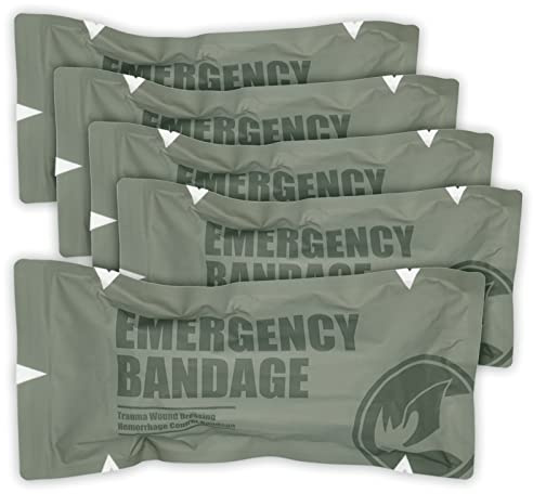 RHINO RESCUE 6 Israeli Style Emergency Bandage, Compression Trauma Wound Dressing, Medical Sterile Vacuum Sealed, Combat Tactical First Aid Kit IFAK Supplies, 5 Count