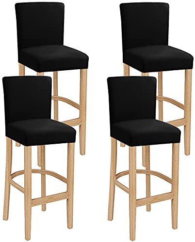 LANSHENG Barhocker Bezüge, Stretch Barhocker Schonbezüge, Abnehmbar Waschbarer Stuhlhussen für Bar Esszimmer (Schwarz, 4 Stück)