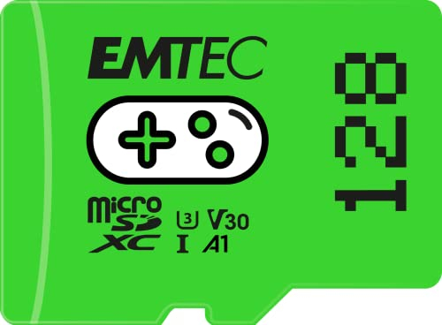 Emtec, Gaming, ECMSDM128GXCU3G, Tarjeta MicroSD de 128 GB, Velocidad de Escritura 95 MB/s, Velocidad de Lectura 100 MB/s, Verde