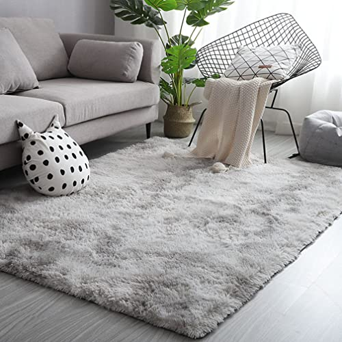 NIULAA Hochflor Teppich 120x160 Grau Weiß Modern Flauschig Weich Groß für Wohnzimmer Deko Schlafzimmer Flur Läufer Outdoor Carpet Langflor Fellteppich Kunstfell Shaggy Einfarbig Bettvorleger