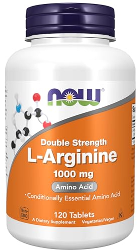 Now Foods, Double Strength L-Arginine, 1.000mg, 120 Vegan Tablets, Amino Acid, Lab-Tested, Gluten Free, Soy Free, GMO Free