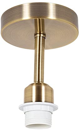 Happy Homewares Brushed Antique Brass Ceiling Light Fitting for Industrial Style Light Bulbs | 12cm x 17cm | Suitable for Lamp Shades with E27 Lamp Holder