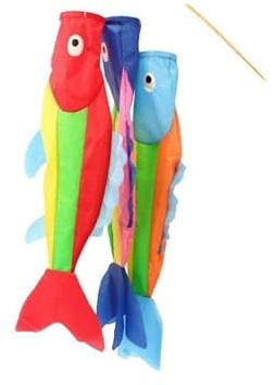 Icare Manche A Air Poisson Grand 80cm (Sur Tige) (Lot de 12) Figurines pour jardin, Multicolore, Unique