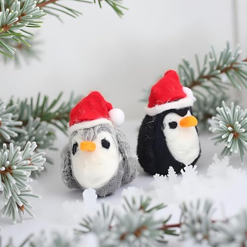YIEUR 4 Stück Pinguin-Anhänger aus Filz für Weihnachtsbaum-Dekoration, Mini-Figuren, handgefertigt