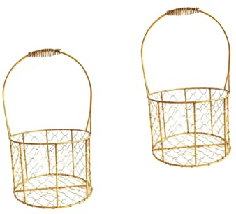 VILLFUL 2stücke Metallkorb Mit Griff Rundes Blumenkorb Für Hochzeiten Dekorativer Aufbewahrungskorb Für Blumen Und Kreativer Blumenkorb Für Blumenkinder Und Hochzeitsdeko