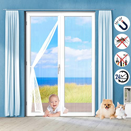 Tenda Magnetica Zanzariera Porta 80 x 220 cm, Anti Zanzare Calamite Tenda, Impedendo agli Insetti di Entrare Zanzariera Porta Finestra per porte da balcone, cantine, terrazze, Bianco