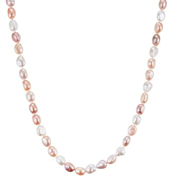 Valero Pearls Damen Perlenkette mit Barock Süßwasser-Zuchtperlen 43,5 cm | Perlengröße 7,5 - 8,5 mm,Multicolor,Perlenhalskette,925/-Sterling Silber,Magnetverschluss,Perlenschmuck,Halskette