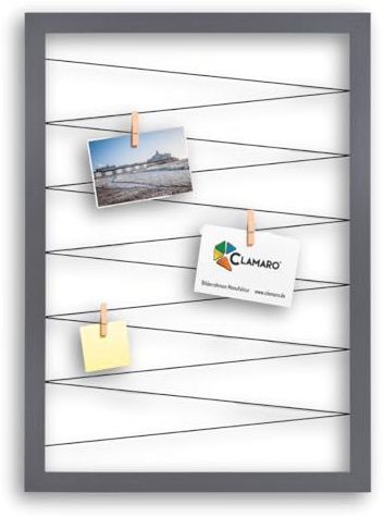 Clamaro 'Collage Flex' Cornice Portafoto 55 x 75 cm | Grigio Acciaio | Cornice per foto collage con elastici e mollette fotografiche | Ideale come galleria per foto o cartoline