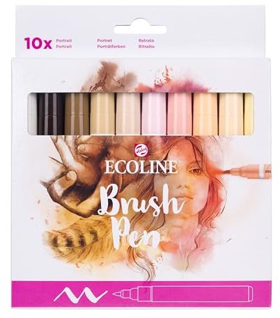 Ecoline Brush Pen-Set mit 10 flüssigen Aquarellstiften – Hautfarbtöne | Mischbare Pinselstifte für Handlettering, Zeichnen und Basteln