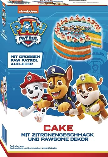 RUF x PAW Patrol Kuchen Backmischung mit Zitronen-Geschmack, für eine bunte Torte inkl. PAWfect Dekor und großem PAW Patrol Oblaten-Aufleger, 1 x 307g