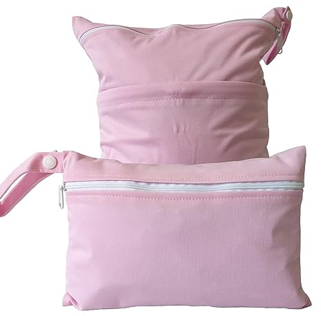 Wetbag Nassbeutel, 2 Stück Wasserdichte Windeltasche für unterwegs Stoffwindeln Nasstaschen Nasse und Trocken Wetbag Organiser Wäschebeutel Kinderkarten Organiser Beutel mit Reißverschluss -Rosa