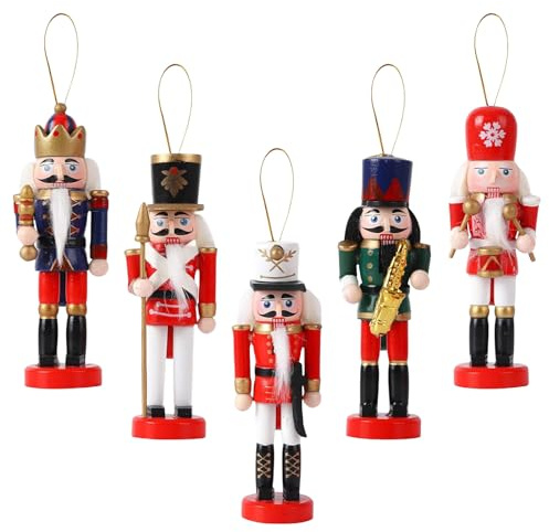 COSORO 5 Stück 12cm Weihnachten Nussknacker Figur Klein,Holz Nussknacker Soldat Traditionelle Weihnachtsdekoration Indoor Klassische Kiefernholz Ornamente für Weihnachten Weihnachtsbaum Dekoration