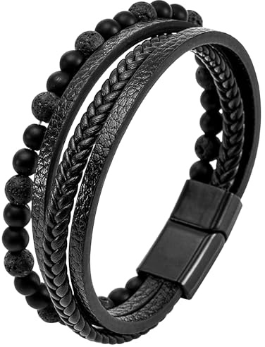 Mochity Lederarmband Herren, Herren Armband Edelstahl, Viking Herrenarmband, Schwarz Armbänder Für Männer, Männer Geschenke