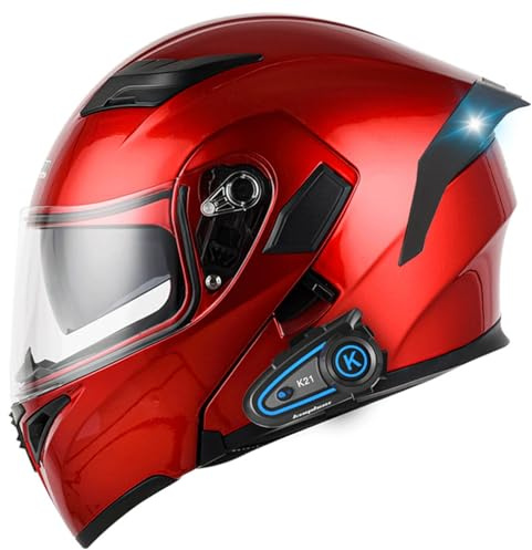 Motorrad Bluetooth Klapphelm Mit Bluetooth,Motorrad Integrierter Bluetooth-Helm Mit Doppelvisier,mit Automatische Reaktion Motorradhelm Sturzhelm Für Herren Und Damen ECE Genehmigt