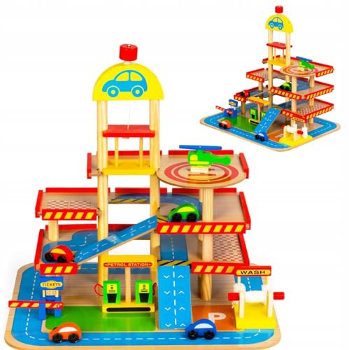 COIL Spiel-Parkgarage Parkhaus Holz-Spielgarage Lift Auto Garage Holzgarage