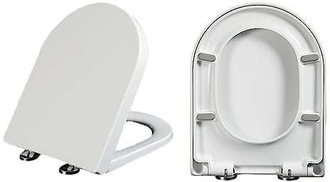 Flipped Warmth Toilet Seat D Shape Soft Close Quick Release Easy Clean Toilet Seat Replacement with 360° Adjustable Hinges for Bathroom, Top Fixed White,02A 36 * 45cm