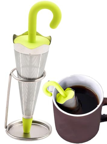 Maciun Tea infuser, umbrella shape, stainless steel tea diffuser, tea filter, silicone, tea filter, tea strainer, large blue umbrella shape, silicone tea infusion, food grade