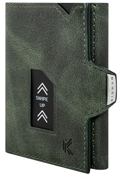 KIDMAN Apollo I Echtleder Slim Wallet I Kleines Portemonnaie für Herren mit RFID I Kompaktes Portmonee I Mini Geldbörse für Männer I Kreditkartenetui für bis zu 12 Karten I Grün